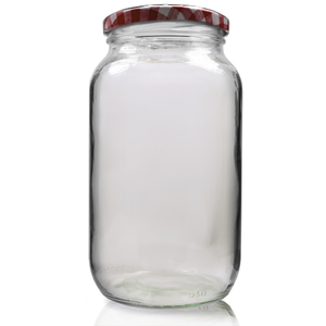 1250ml Clear Glass Jar With Lid - Red Gingham