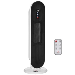 HOMCOM Ceramic Space Heater, Indoor Tower Heater with 2 Heat, Oscillation, Remote Control, Timer, Tip-Over & Overheating Protection, 1200W/2000W, White