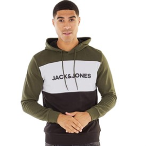JACK & JONES Mens Logo Blocking Hoodie Forest Night