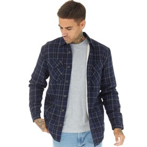Tokyo Laundry Mens Tornio Sherpa Lined Cotton Flannel Checked Overshirt Blue