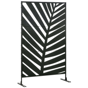 Outsunny Decorative Privacy Screen with Stand, 6.5FT Freestanding Metal Outdoor Divider, Decorative Privacy Panel with Expansion Screws for Garden Patio Pool Hot Tub, Banana Leaf Style, Black