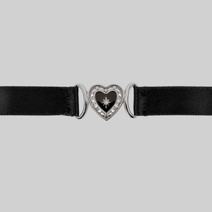 SOLEMN. Black Enamel Heart Satin Choker - Silver - Silver