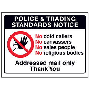Trading Standards: Addressed Mail Only Thank You - Adhesive Vinyl - 200x150mm