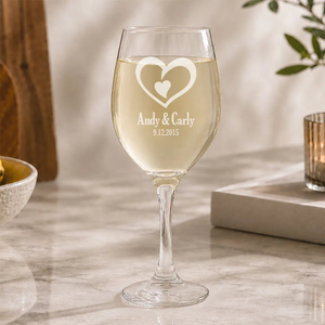 Double Heart Engraved Wine Glass