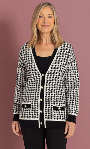 Anna Rose Dogtooth Cardigan - Black/Ivory