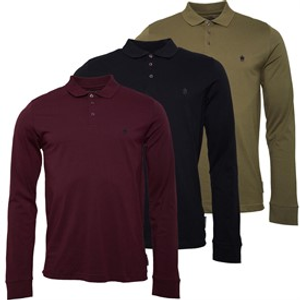 French Connection Mens Three Pack Long Sleeve Polo Shirts Multi 2 - Marine/Khaki/Chateaux