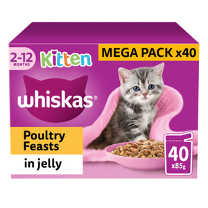 WHISKAS 2-12mths Kitten Poultry Feasts in Jelly, 40x85g