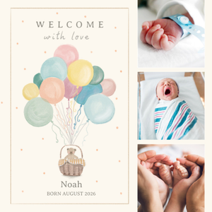Moonpig Welcome With Love Watercolour Illustration Photo Upload New Baby Card