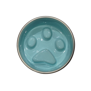 BLUE PAW Medium Slow Feed Bowl with Paw, Aqua