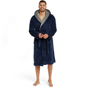 Snuggaroo Mens Soft Fleece Dressing Gown - XL / Navy/Grey