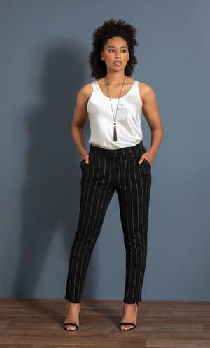 Glitter Stripe Tapered Trousers - Black