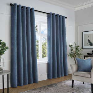 Curtina Textured Chenille Ready Made Blackout Eyelet Curtains Navy