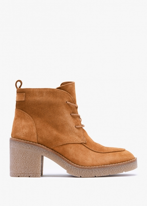 Vesta Tan Suede Lace Up Block Heel Ankle Boots