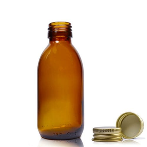 150ml Amber Glass Sirop Bottle & Aluminium Cap - Gold