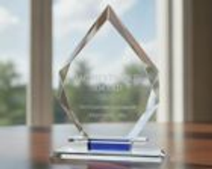 Diamond-Shaped Crystal & Blue Award