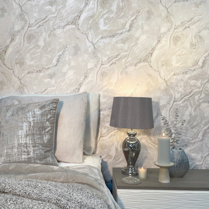 Rasch Palmetto Marble Grey/Silver Glitter Metallic Wallpaper - 529463