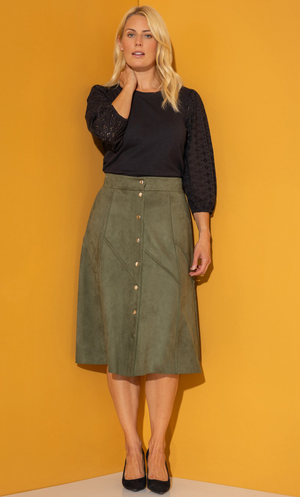 A-line Suedette Midi Skirt - Olive