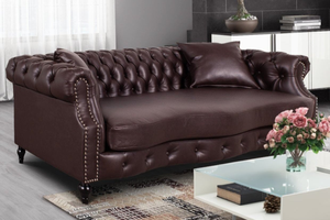 Faux Leather Brown 3 Seater Chesterfield Sofa RICHMOND