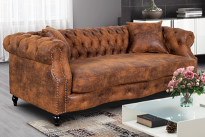 Faux Leather Suede Brown 3 Seater Chesterfield Sofa RICHMOND