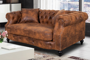 Faux Leather Suede Brown 2 Seater Chesterfield Sofa RICHMOND