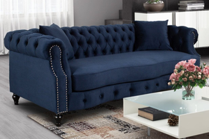 Velvet Navy Blue 3 Seater Chesterfield Sofa RICHMOND