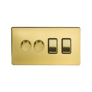 Soho Lighting Brushed Brass 4 Gang Dimmer and Rocker Switch Combo (2 x 2-Way intelligent Dimmer & 2 x 2-Way Switch)