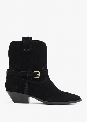 Esmena Black Suede Western Ankle Boots