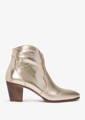 Barara Gold Leather Western Ankle Boots