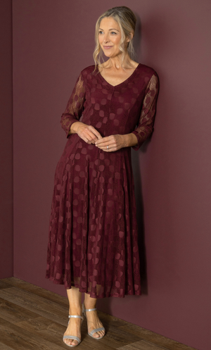 Anna Rose Panelled Lace Midi Dress - Wine