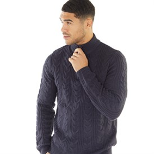 French Connection Mens 1/2 Zip Wool Jumper Marine