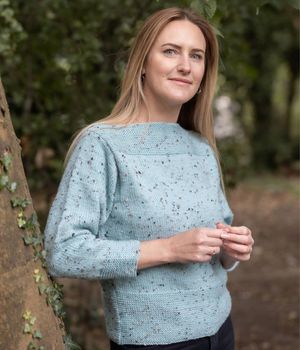 Ladies Slash Neck Jumper in Emu Classic Aran with Wool Tweed (1057)