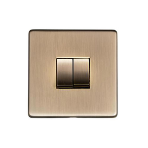 Heritage Studio 2 Gang 2 way Rocker Switch Brushed Antique Brass Lacquered