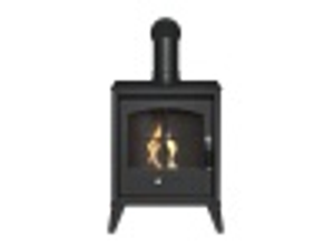 OKO S2 Bio Ethanol Stove in Charcoal Grey with Angled Stove Pipe