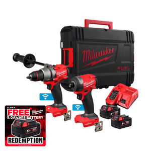 Milwaukee M18 ONEPP2A3-502X 18V One-Key Impact Driver & Combi Drill Twin Pack with 2x 5.0Ah Batteries