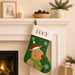 Cute Reindeer Green Santa Stocking