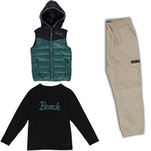 Bench Boys T-Shirt Cargo Trousers And Gilet Set Green