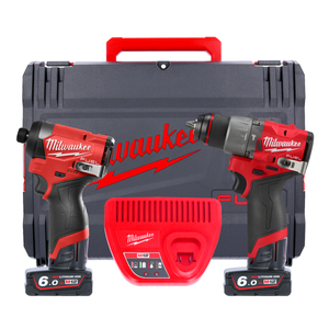 Milwaukee M12FPP2A2-602X 12V Cordless FUEL Combi Drill & Impact Driver Twin Pack With 2 x 6.0Ah Batteries, Charger & Carry Case