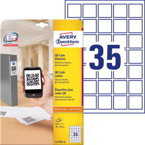 QR Code Labels 35 x 35 mm, All printer types, permanent