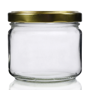 300ml Squat Clear Glass Honey Jar With Lid - Gold