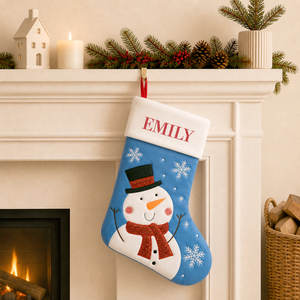 White Snowman Blue Santa Stocking