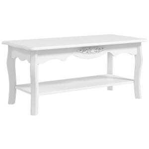HOMCOM White Coffee Table Wood Cocktail Tea Centre Table with Storage Shelf for Living Room Reception Room, 94L x 44W x 42H cm