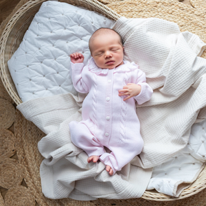Millie & Ralph Pink Frill Collar Cable Knit Onesie