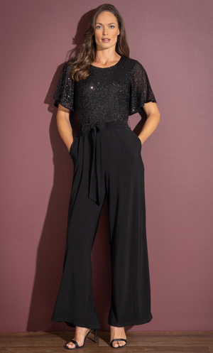 Embellished Wide Leg Jumpsuit - Black