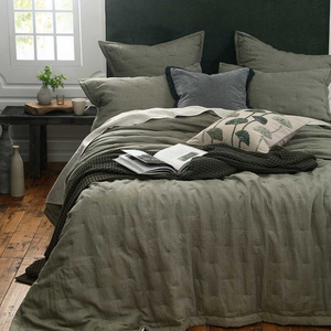Laundered Linen Bedspread Set Olive