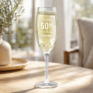 Fancy Happy Birthday Engraved Champagne Glass