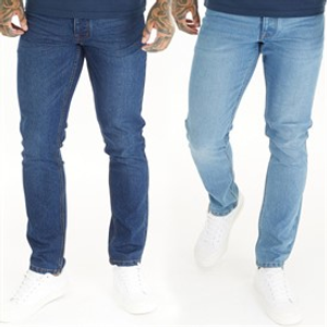 Bench Mens Eddie Two Pack Slim Fit Jeans Dark Indigo Wash/Mid Blue Wash