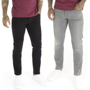 Bench Mens Eddie Two Pack Slim Fit Jeans Black/Mid Grey