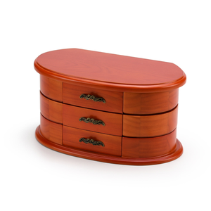 Traditional Wood Tone 18 Note Spinning Ballerina Jewelry Box with Swivel Drawers