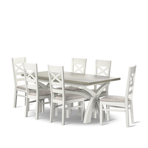 Brompton Dining Table + 6 Brompton Dining Chairs with Brooklyn Quill Grey Crushed Chenille Pads