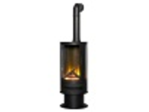 Acantha Orbit Cylinder Electric Stove in Black with Tall Angled Stove Pipe in Black
